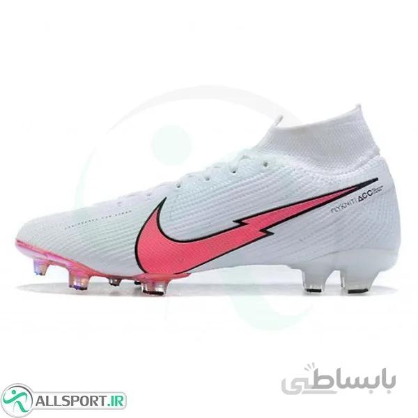 کفش فوتبال نایک مرکوریال طرح اصلی ساقدار سفید صورتی سبز Nike Mercurial Superfly VII Elite SE FG White Pink Green