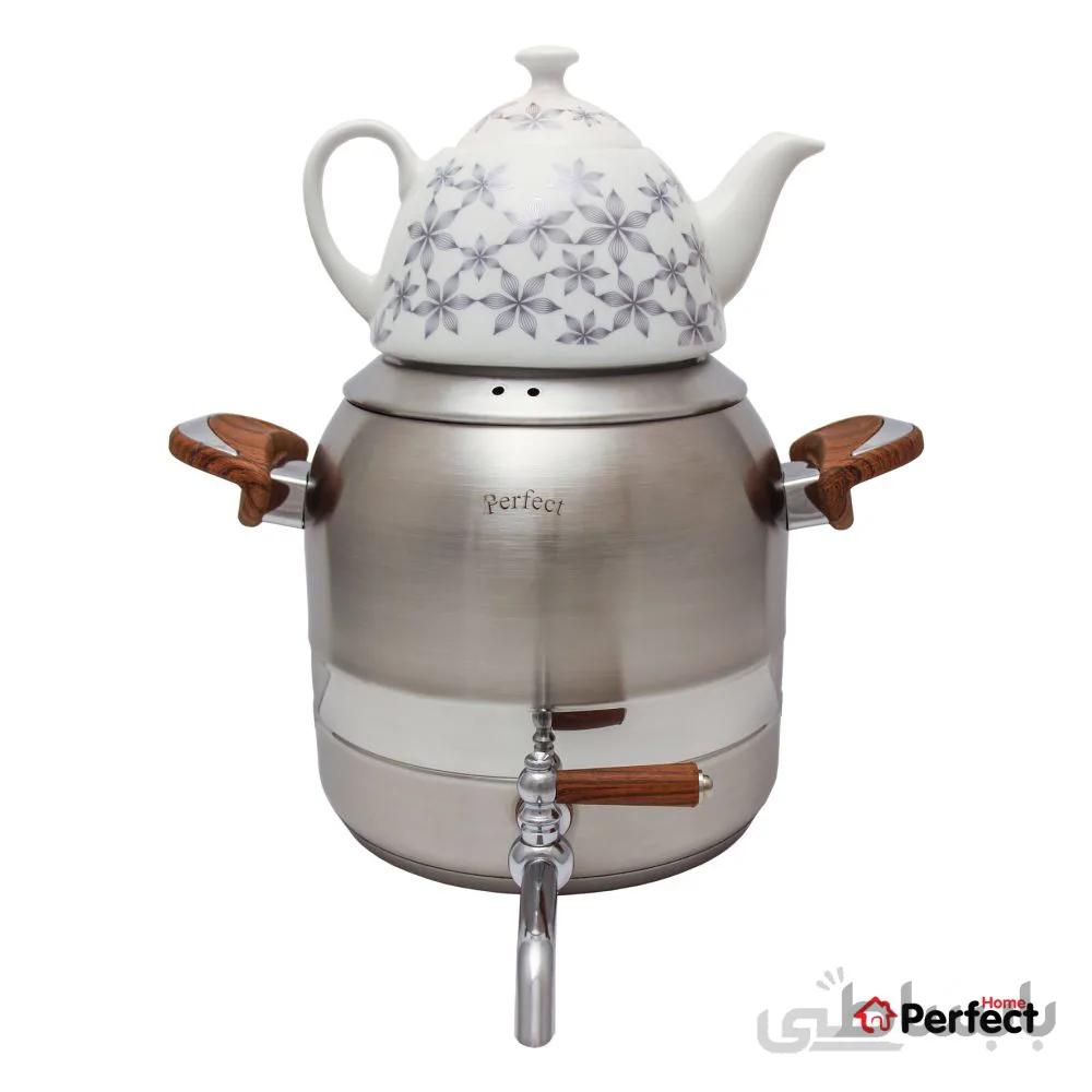 کتری و قوری شیردار استیل Perfect home طرح چوبی