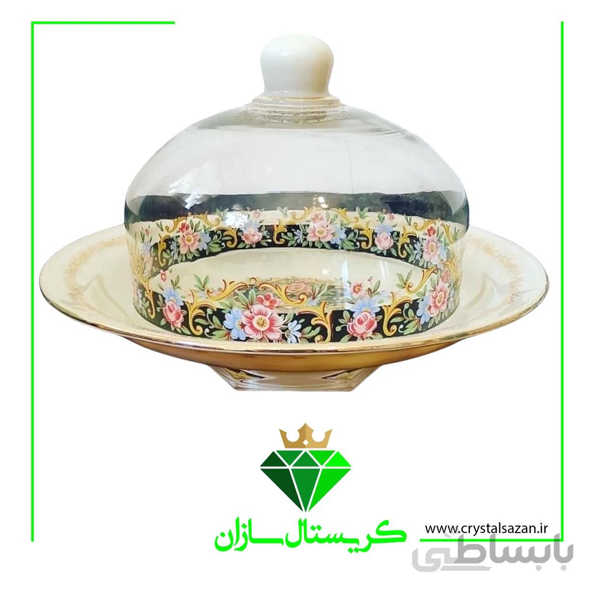 کیک خوری درب دار مدل مینا کریستال سازان شیری رنگ کد K1268-M