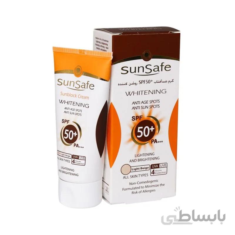 کرم ضد آفتاب SPF50 روشن کننده سان سیف انواع پوست پارس حیان 50 گرم ا Sunsafe Whitening Sunscreen Cream 50g