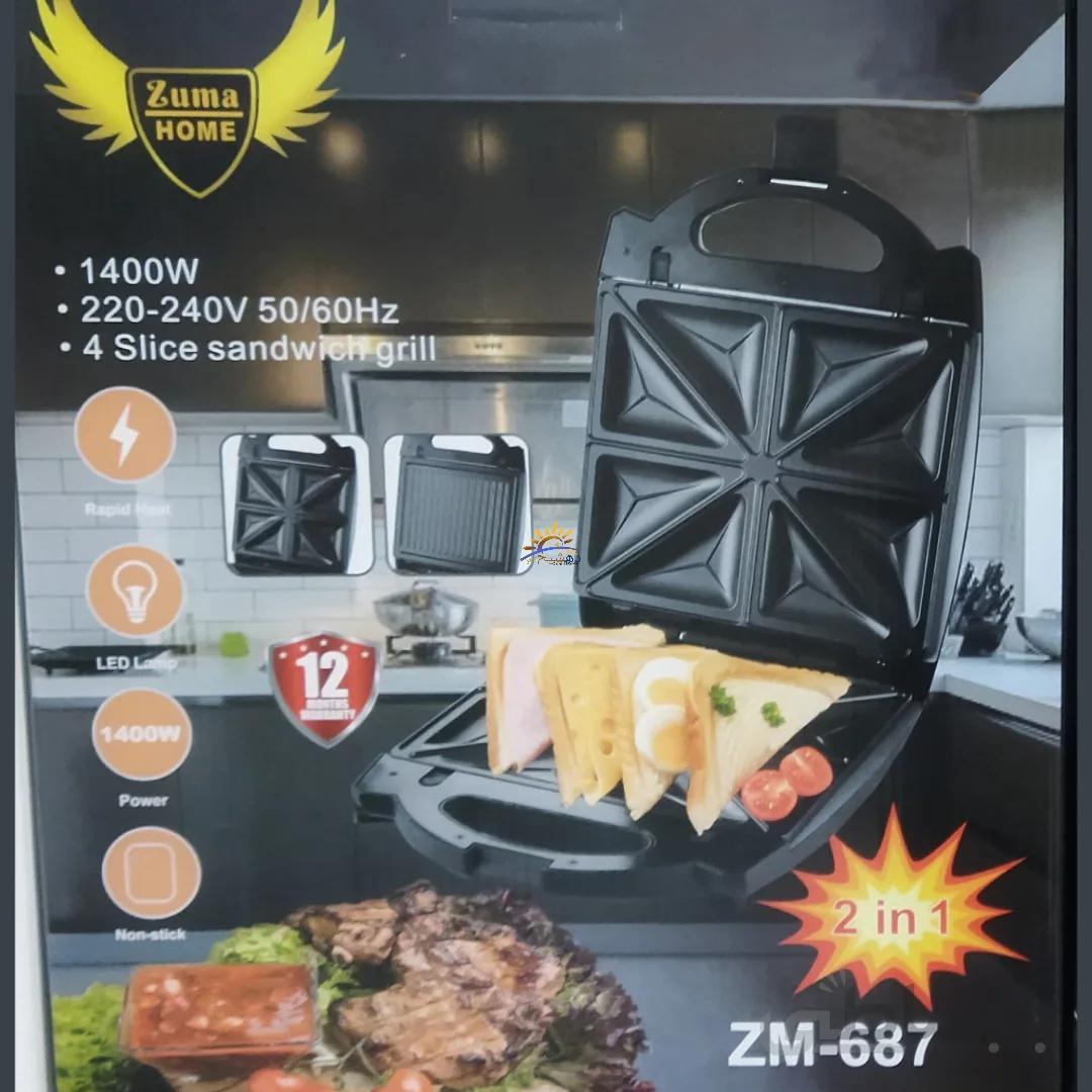 ساندویچ ساز دو کاره زوماهوم 1400 وات ZUMA HOME ZM-687 2 IN 1 چهارخانه سایز بزرگ گریل اسنک ساز