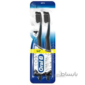 مسواک زغالی اورال بی مدل CHARCOAL با برس نرم بسته 2 عددی