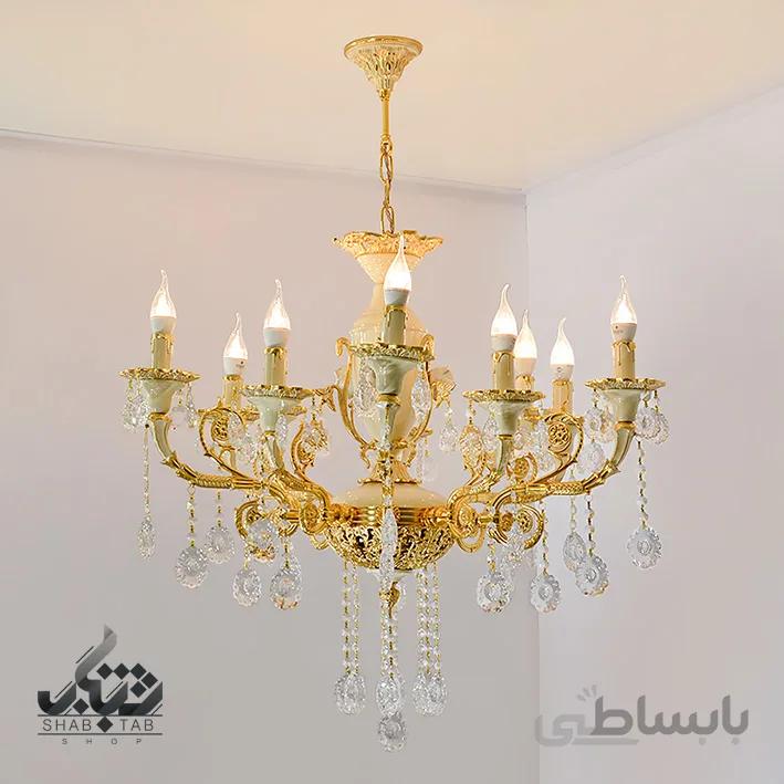 لوستر آویز ده شعله طلا کد 3702