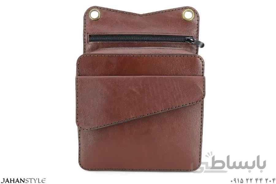 کیف دوشی چرم طبیعی دست دوز قهوه ای تیره