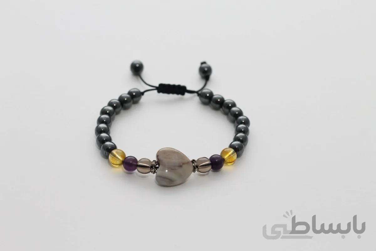 دستبند سنگ اصل آمیتیست، جاسپر، سیترین، حدید کد BT-297