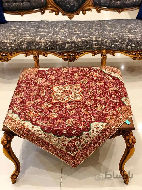 رومیزی مربع ترمه طرح سالار مشکی ابریشم کد 710 کد 410517