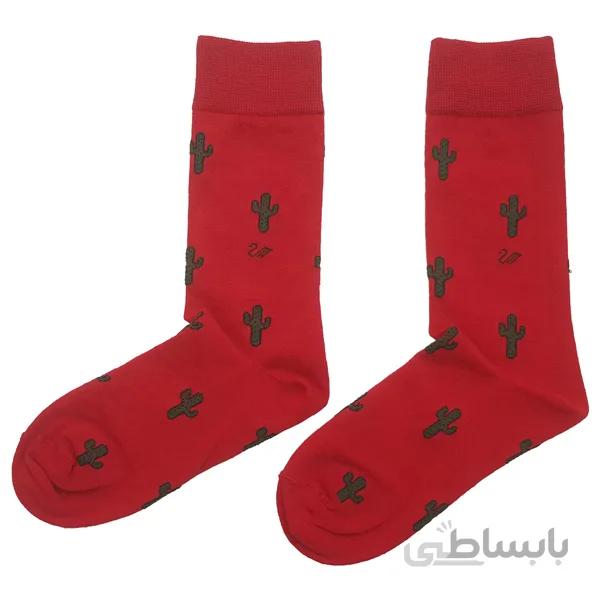 جوراب طرح کاکتوس ساق دار زمینه قرمز کد PH118