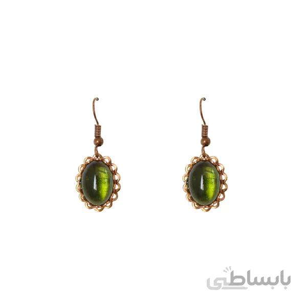 گوشواره تک نگین مسی جدید رنگ سبز کد JW177.4