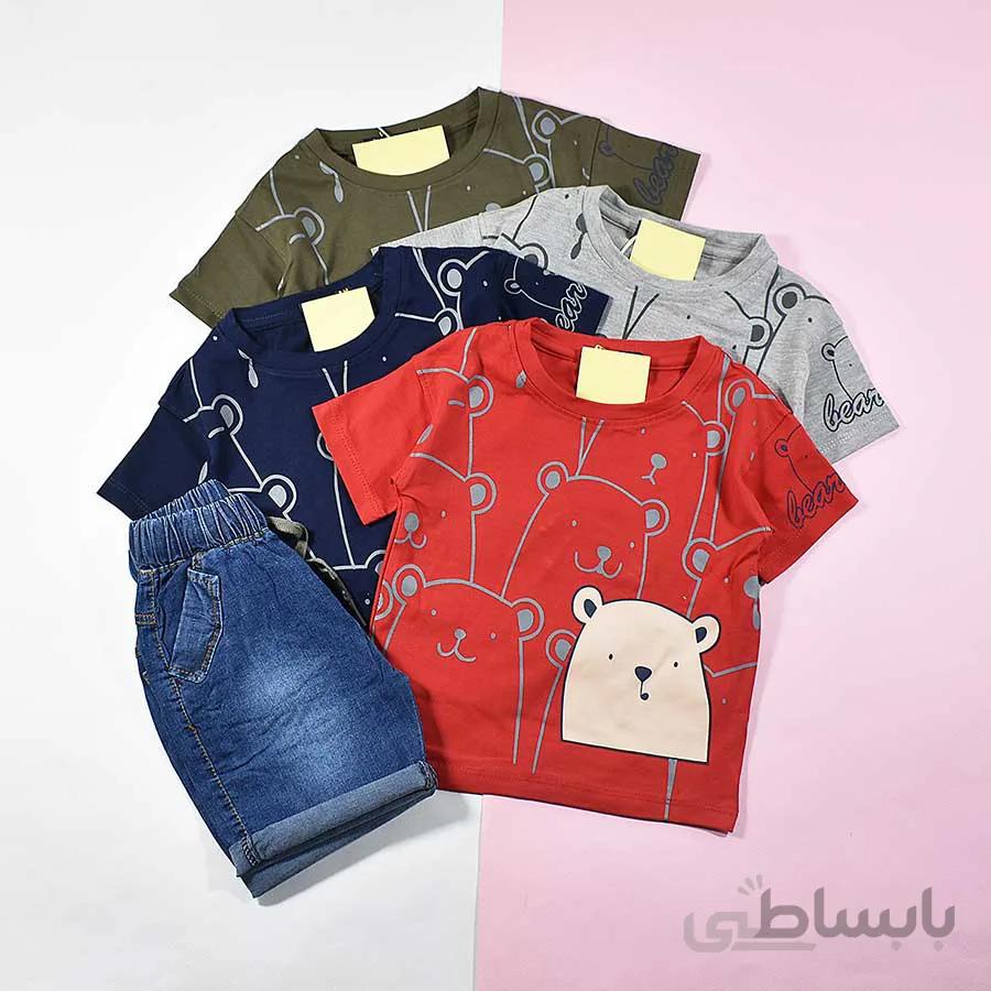 تیشرت شلوارک جین پسرانه بچه گانه خرسی 2217