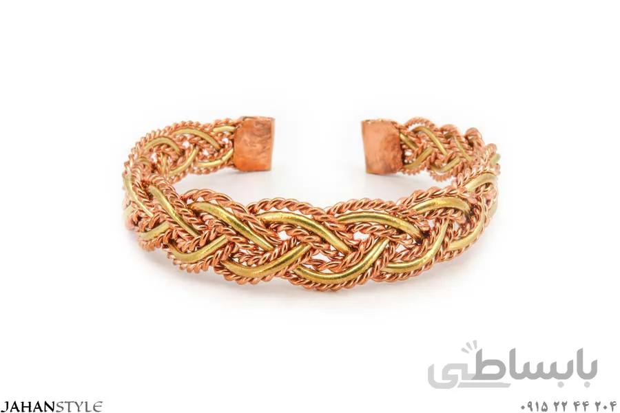 دستبند مسی طرح بافت دو رنگ