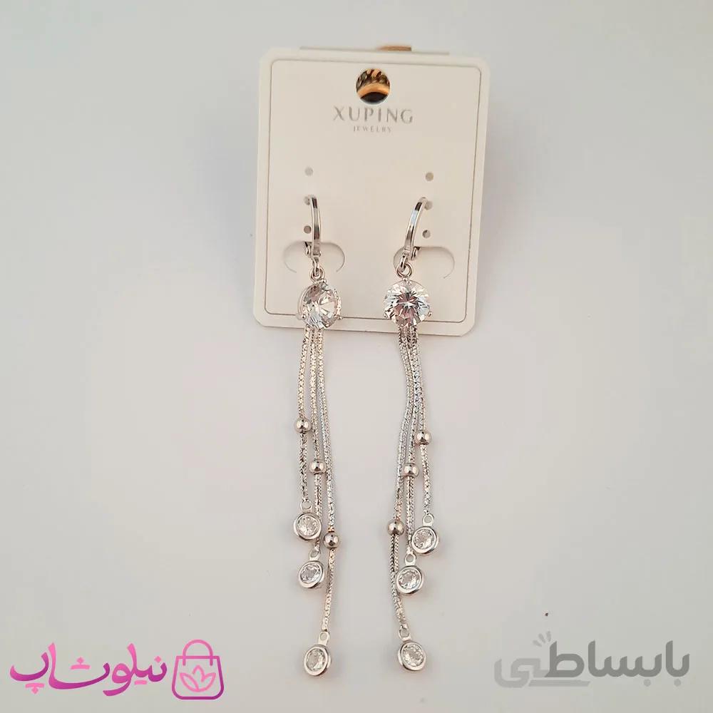 گوشواره زنانه اویز بلند ژوپینگ نقره ای کد 999