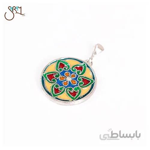 گردنبند نقره گرد میناکاری دست ساز مدل 0105