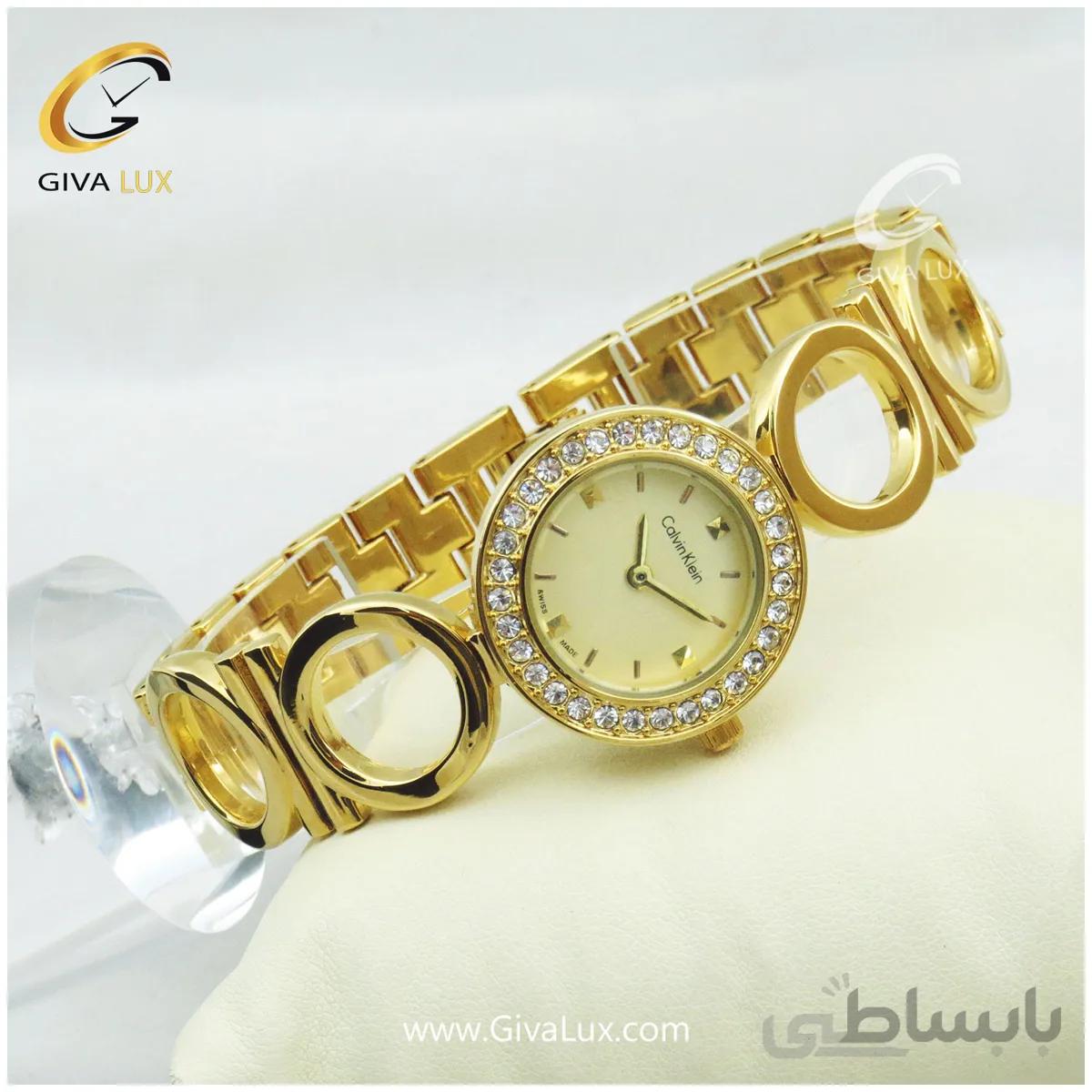 ساعت زنانه کلوین کلین بند فلزی طلایی کد 980356