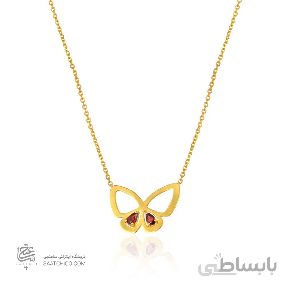گردنبند طلا زنانه طرح پروانه با نگین کد CN374