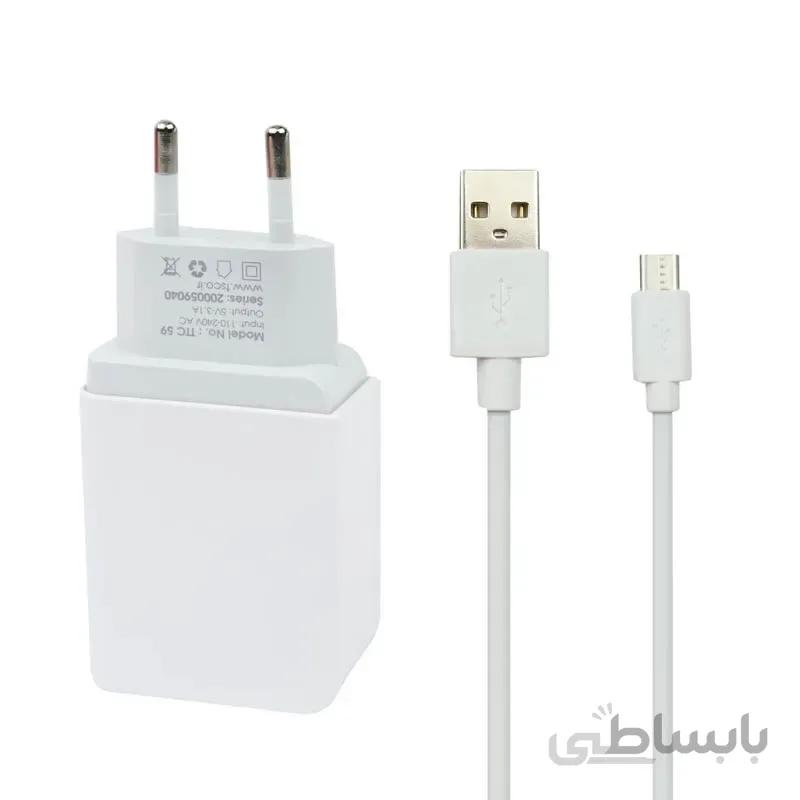 شارژر دیواری TSCO TTC 59 + کابل میکرو یو اس بی ا Tsco TTC 59 Wall Charger With Micro USB Cable