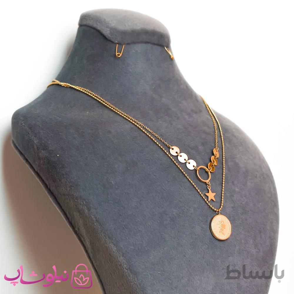 گردنبند زنانه استیل دو ردیفه طرح الیزابت دوم کد 302-2