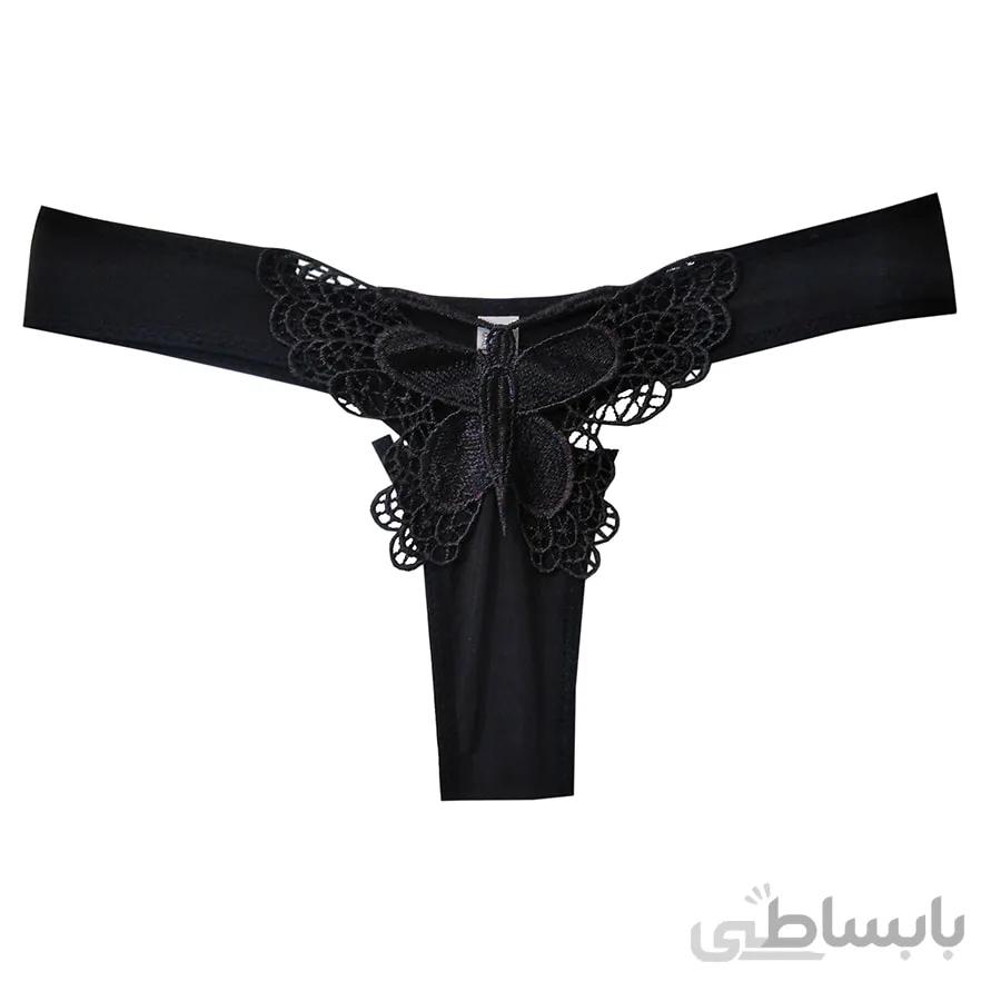 شورت لامبادا پروانه ای مشکی | فری سایز | (Thong)