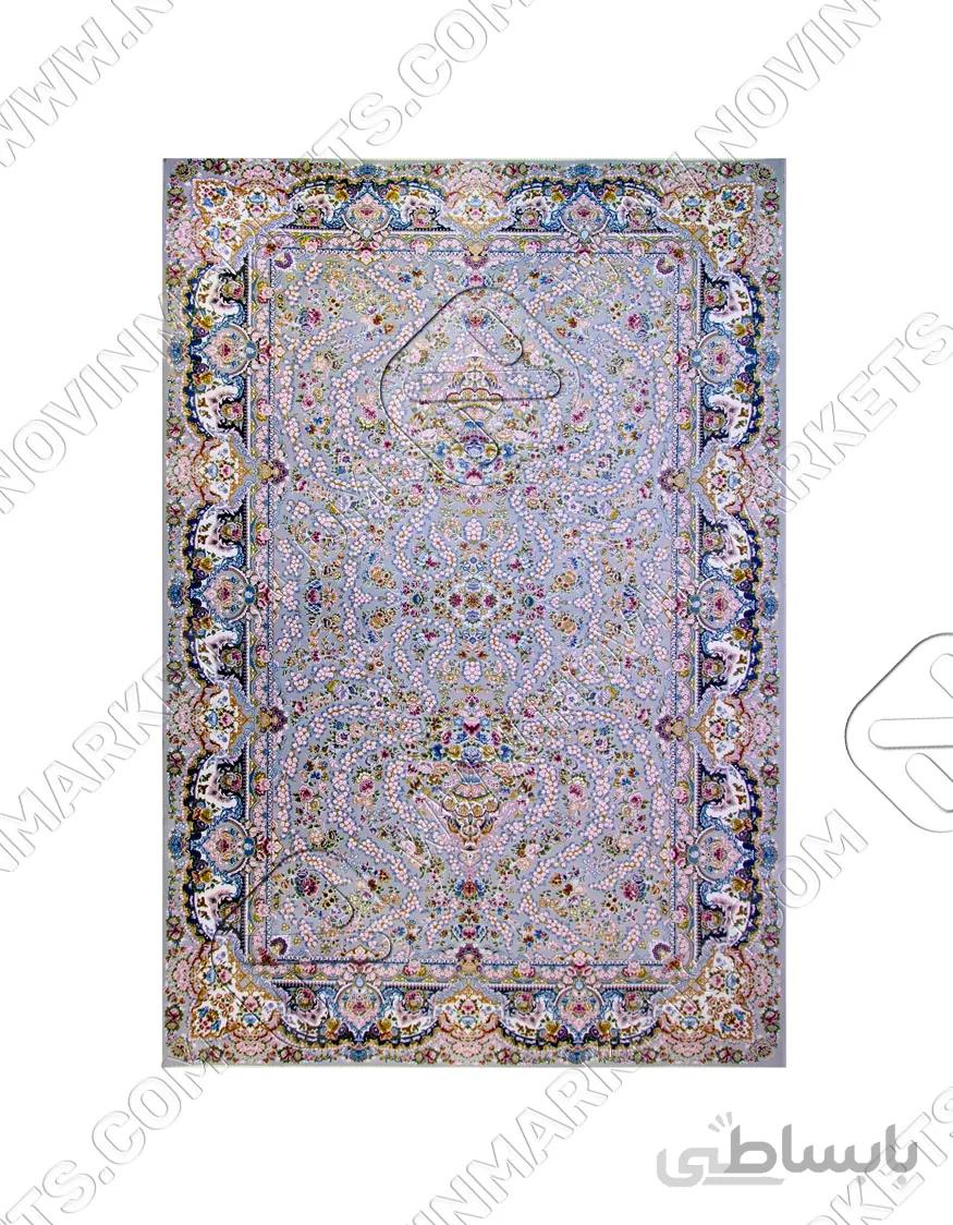 فرش رویای کمال طرح افشان درباری فیلی سفید آبی ا Carpet of Royaye Kamal