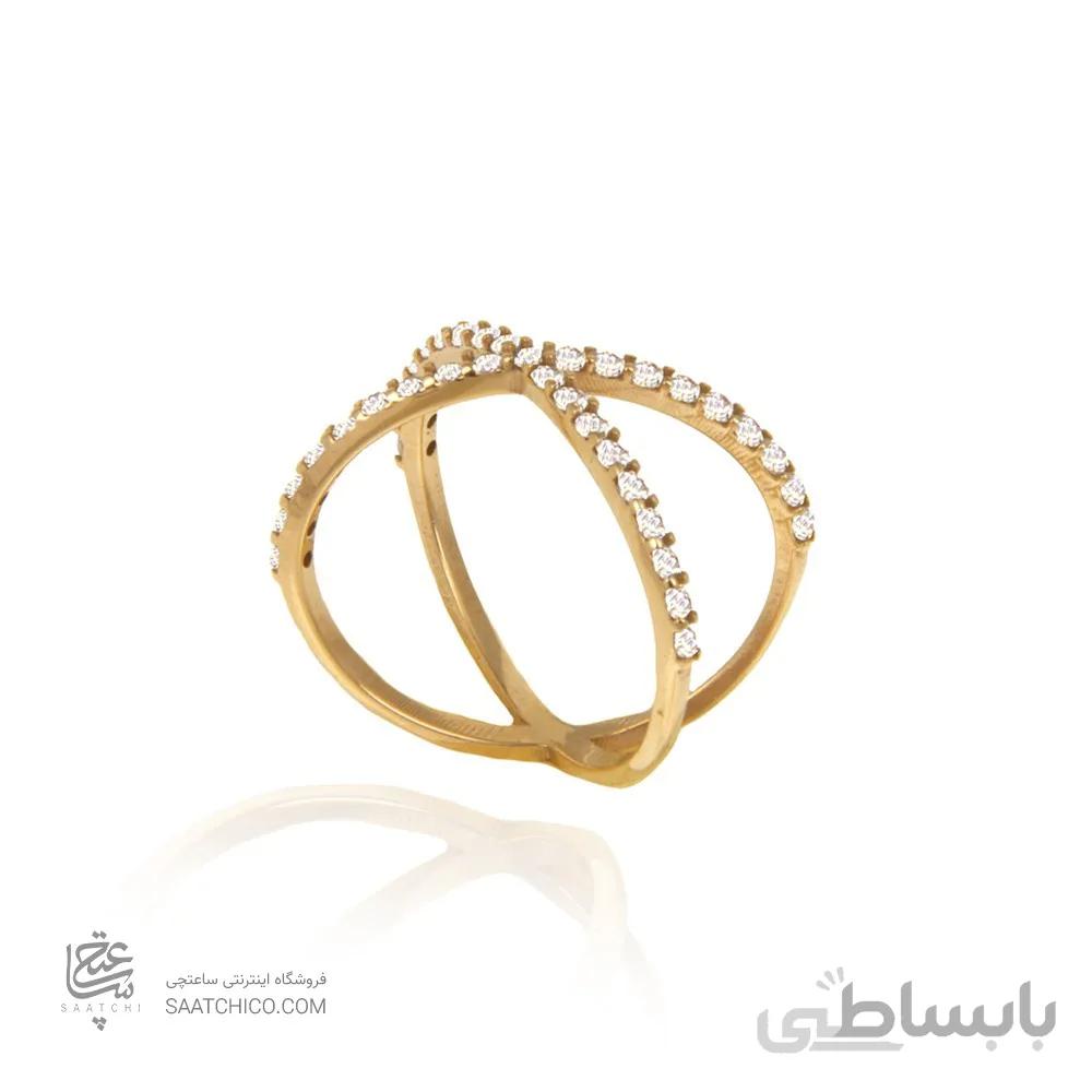 انگشتر طلا زنانه طرح ضربدر نگین دار کد CR418