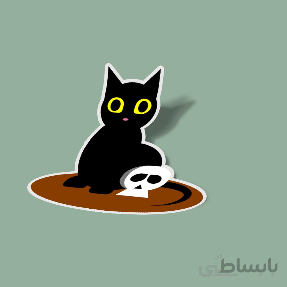 استیکر Halloween Cat and Skull