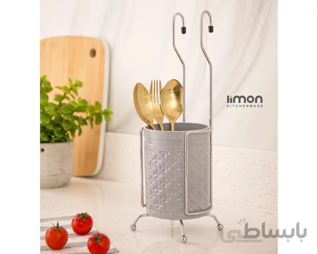 جا قاشقی اویز پایه استیل لیمون طرح گل سفید