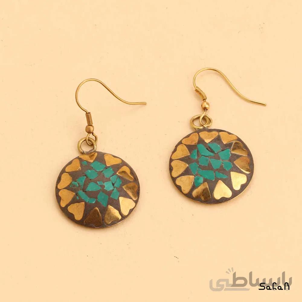 گوشواره هندی قلاب دار رنگی سنگی