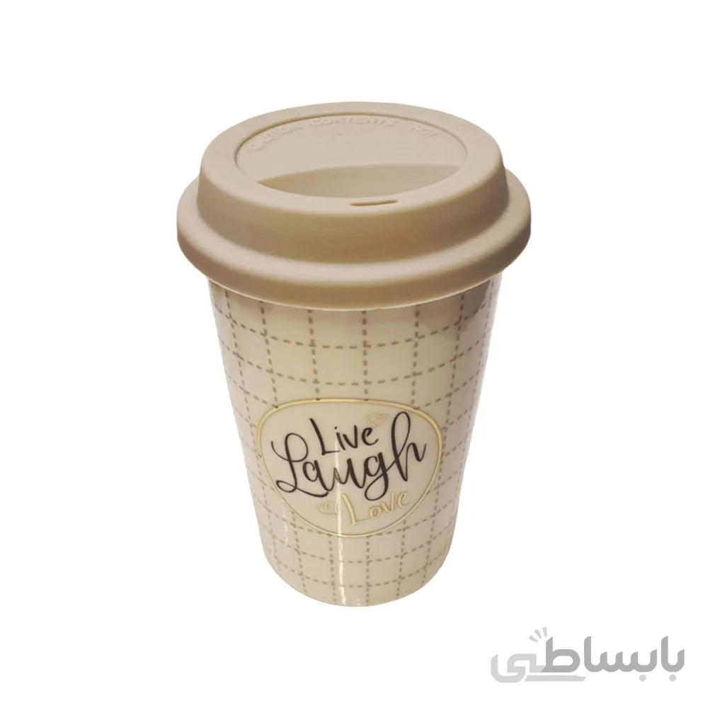 ماگ سرامیکی مدل live laugh love درب سیلیکونی طرح خط چین