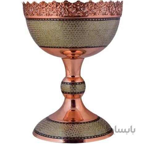 آجیل خوری مسی خاتم کاری اثر آقاجانی ارتفاع 42سانتی متر کد C-488