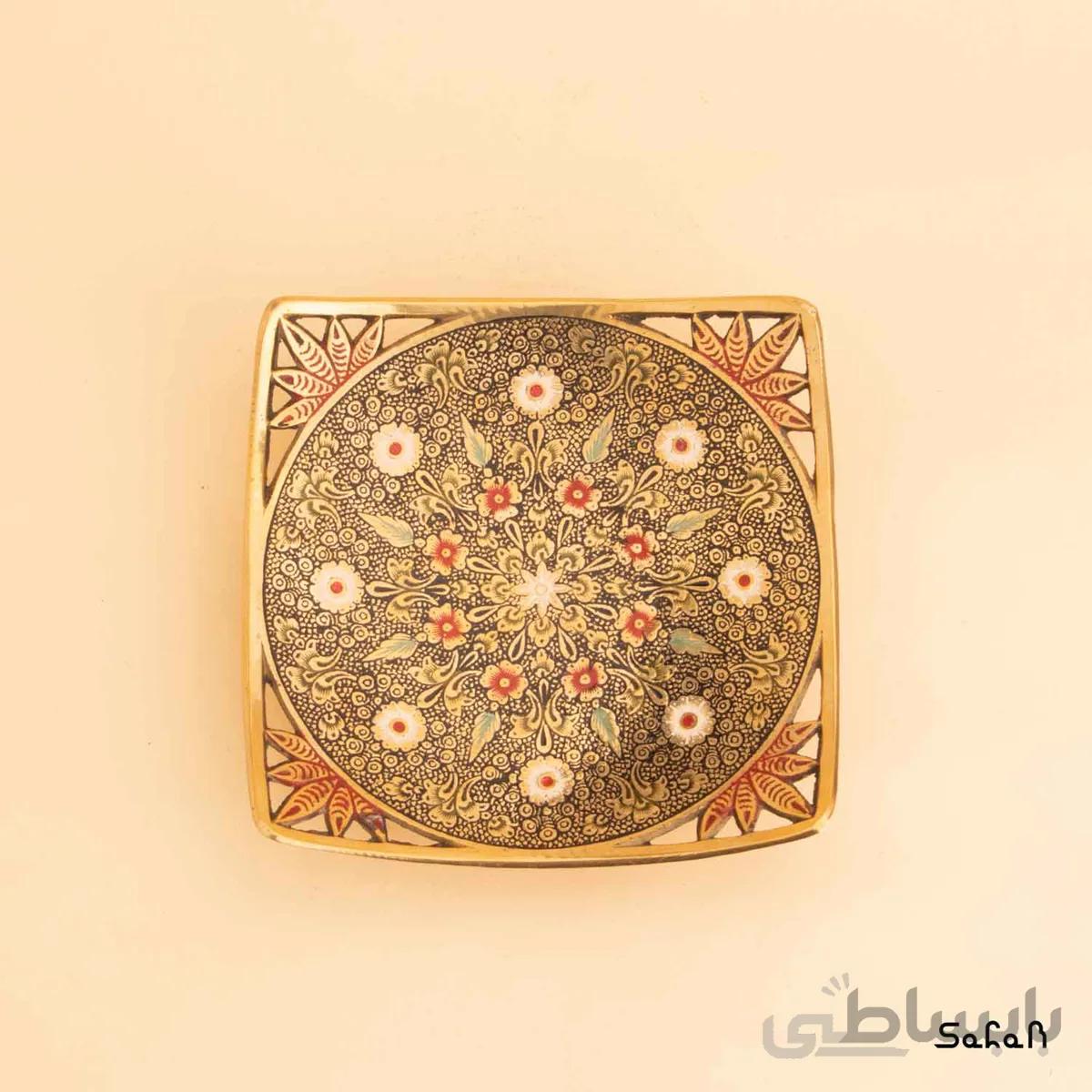 شیرینی خوری برنجی میناکاری مدل مربع