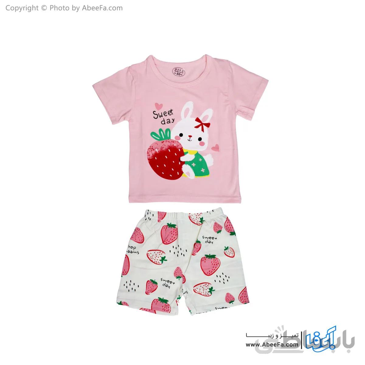 ست تی شرت و شلوارک بچگانه مدل Strawberry