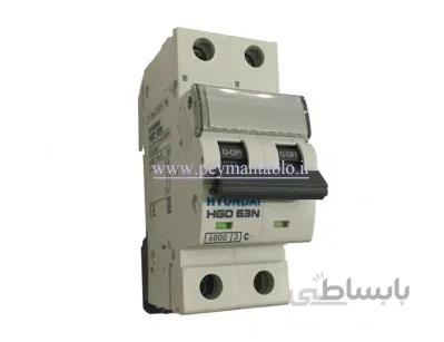 کلید مینیاتوری (mcb) دو پل / دو فاز 10 آمپر هیوندایی