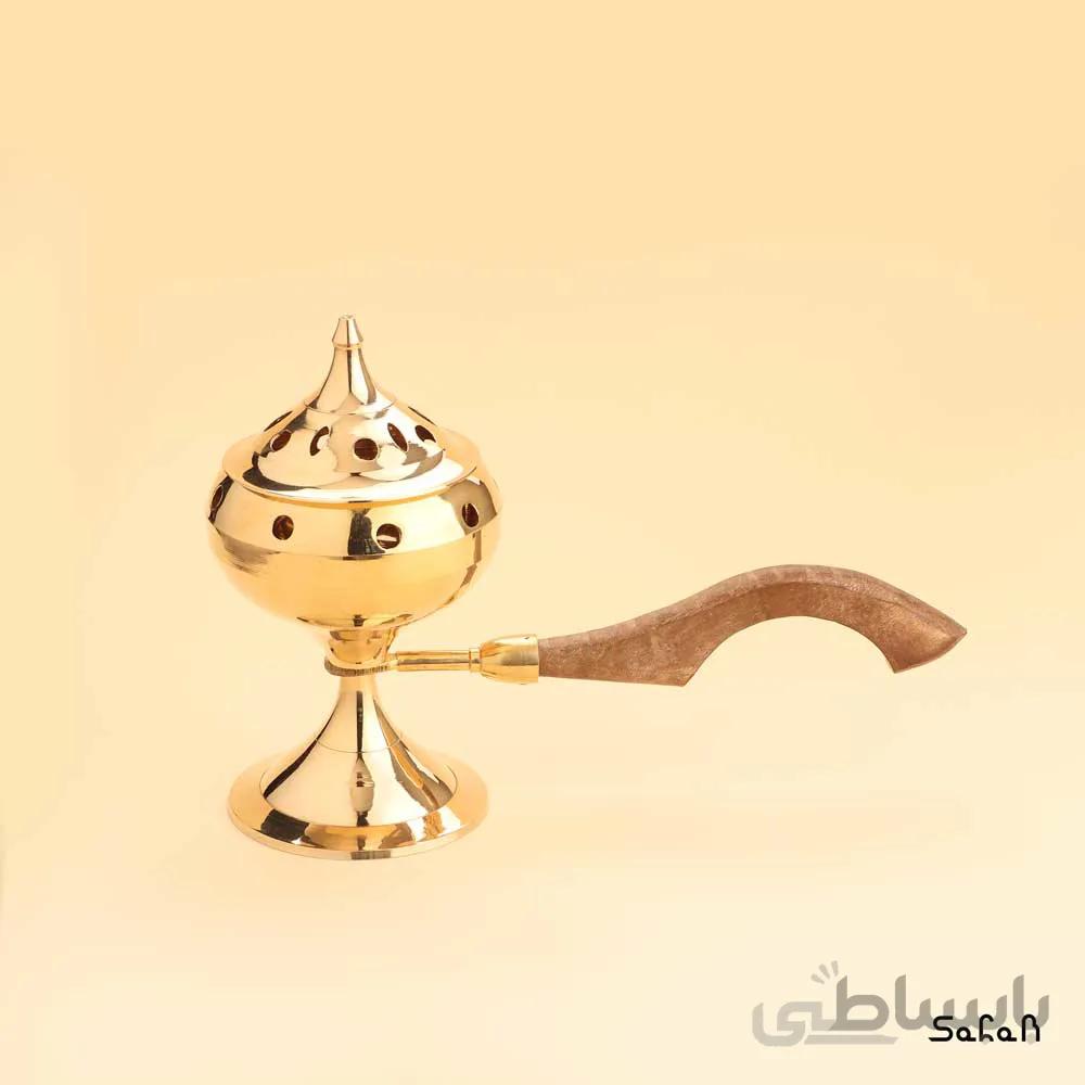 اسپند دود کن برنجی طلایی دسته چوبی مدل کرو سایز 3