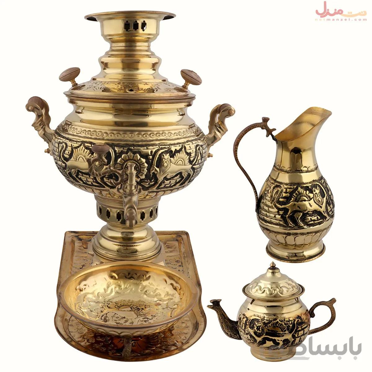 سماور زغالی کیهان مدل سیاه قلم ظرفیت 6 لیتر به همراه سرویس