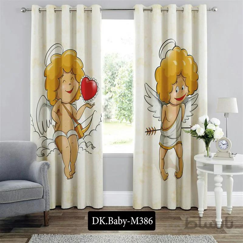 پرده پانچی (هازان و مخمل)کد DK.Baby.M386 طرح نوزادی فرشته های عشق