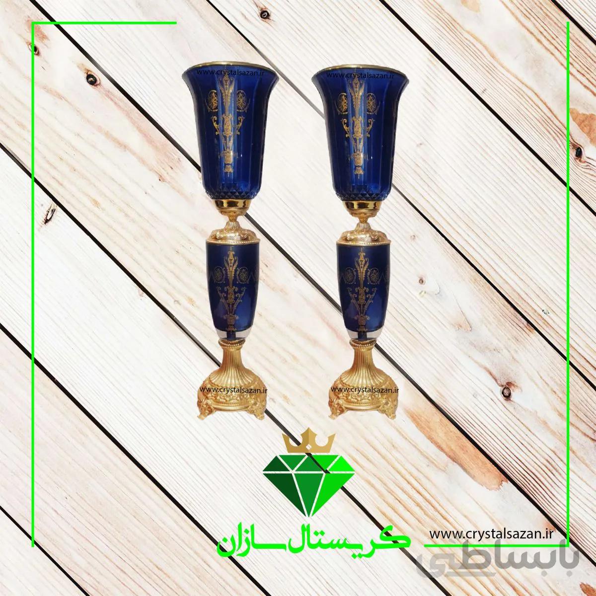 شمعدان افرا کریستال سازان مدل یکتا سرمه ای کد SH1048