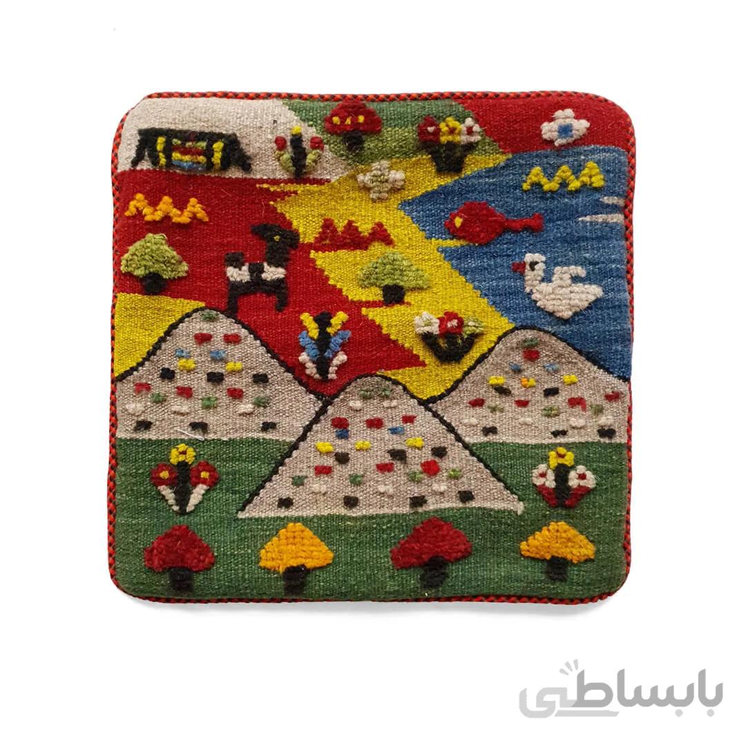 کوسن گلیم گبه دستباف طرح زندگی عشایر 46 - 40×40 سانتی