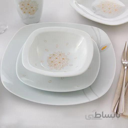 سرویس چینی زرین 6 نفره غذاخوری گلدن لوتوس (27 پارچه) ا Zarin Iran Quattro Golden Lotus 27 Pieces Porcelain Dinnerware Set