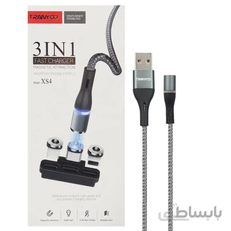 کابل ۳ سر مگنتی فست شارژ Tranyoo XS4 2.4A 1m