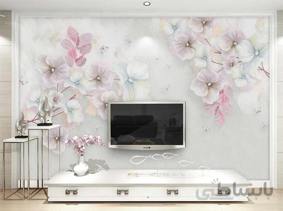 کاغذ دیواری سه بعدی گل های ابرنگی شاد