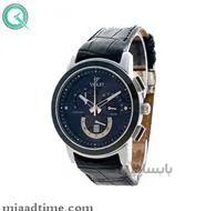 ساعت مچی ویولت، مردانه کرنوگراف، گرد چرمی، استیل مشکی،صفحه سرمه ای کد 0411G