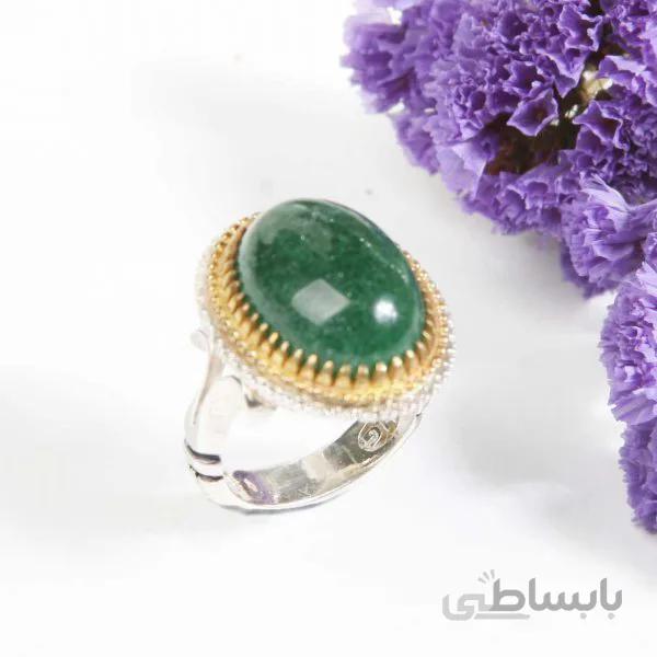 انگشتر نقره مردانه با نگین عقیق سبز کد 181043