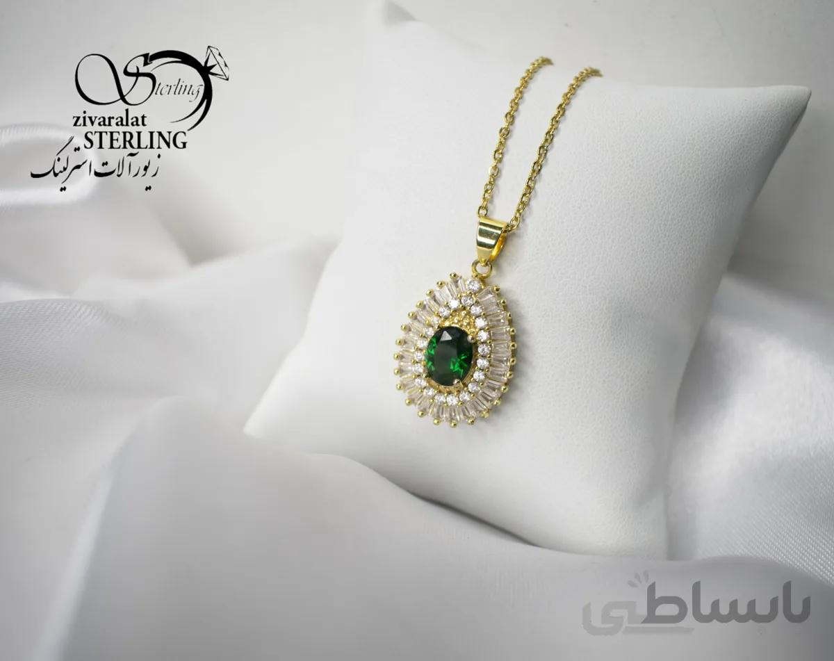 گردنبند زنانه نگین سبز اشکی کوچک