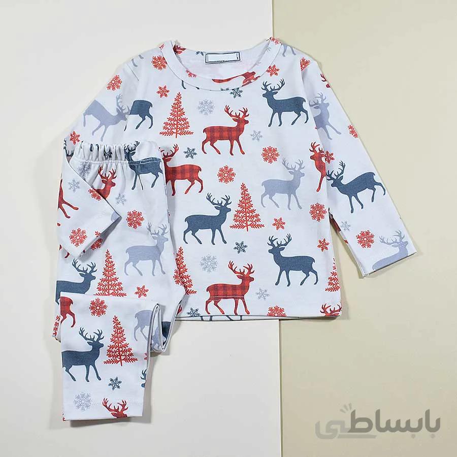 بلوز و شلوار بچه گانه راحتی طرح گوزن کریسمس کد 2298
