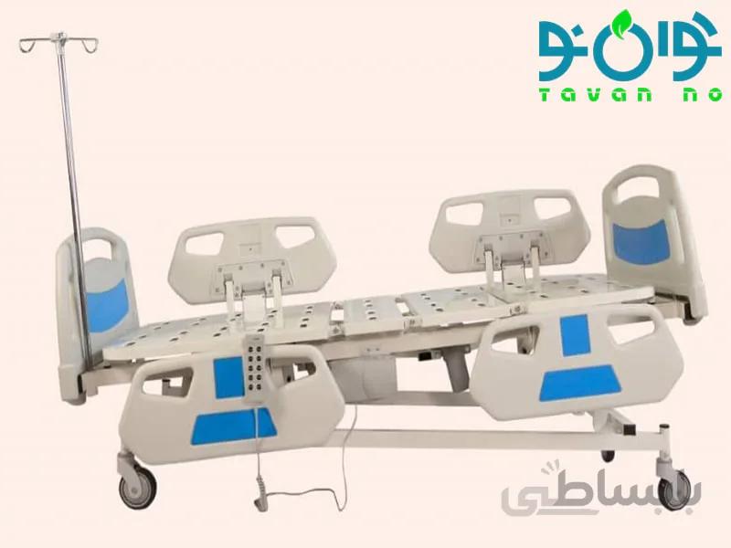 تخت بیمارستانی خانگی سه شکن برقی با قابلیت تنظیم ارتفاع و قابلیت تنظیم شیب