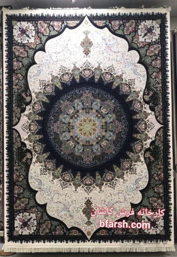 فرش کاشان 1000 شانه طرح شمسه کرم