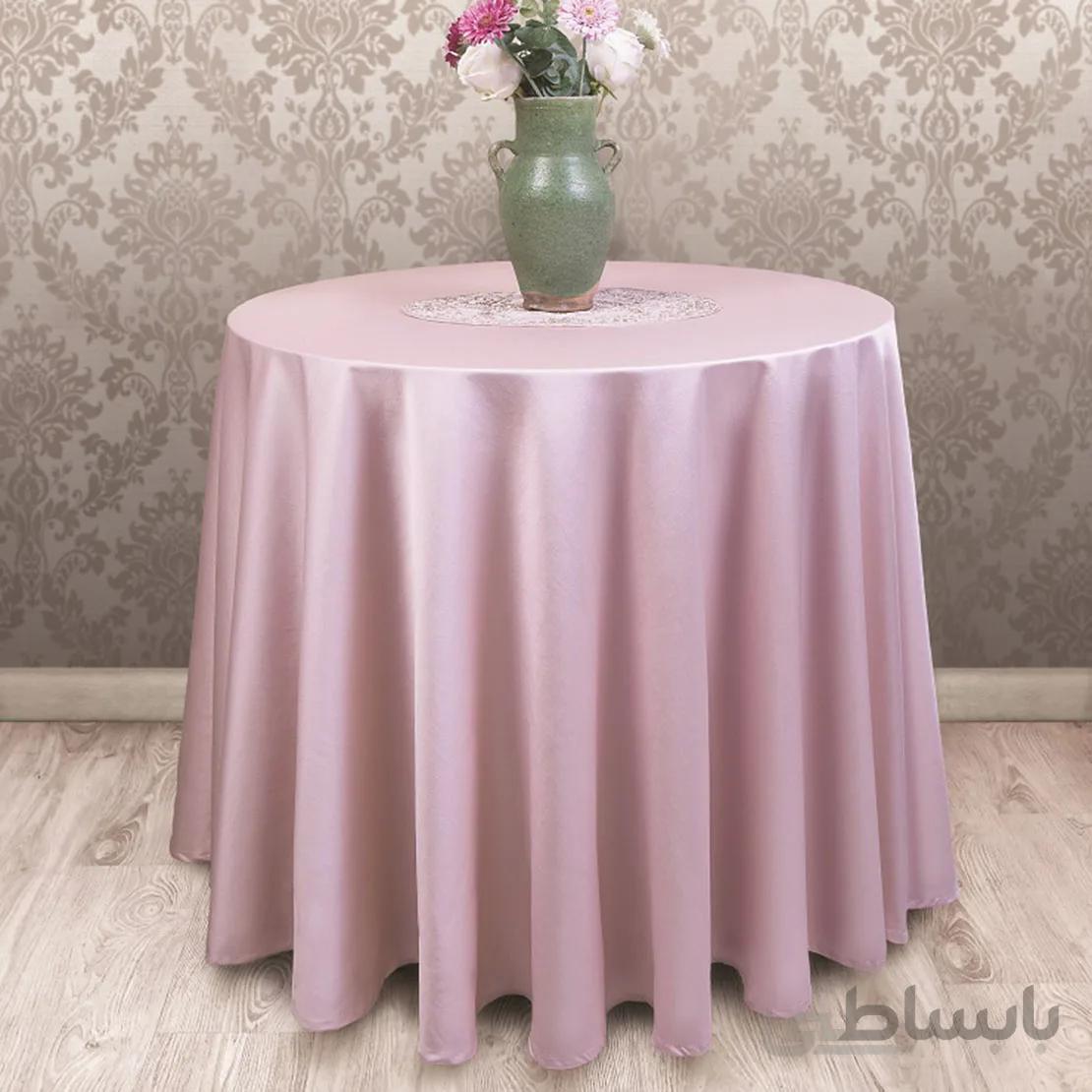 رومیزی ساتن پنبه گرد قطر 250 ساده صورتی
