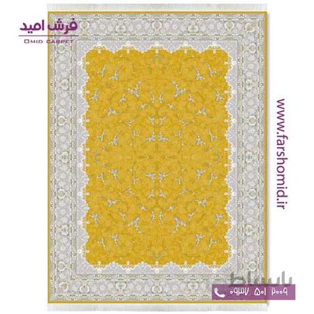 فرش ماشینی 1200 شانه گلبرجسته افشان تک زرد قالی کشمیر
