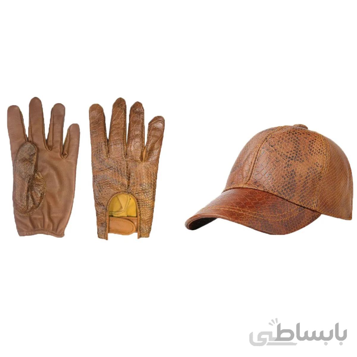 ست کلاه و دستکش رانندگی چرم مون مدل meli peython