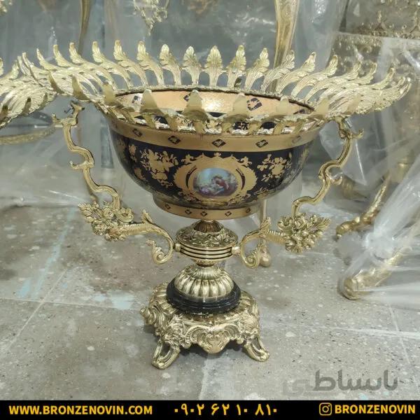 آجیل خوری برنزی رومیزی پایه سنگی سرمه ای