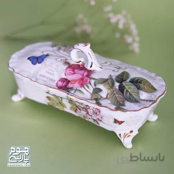 جا کاردی درب دار رومیزی گل رزظروف سرو و پذیرایی